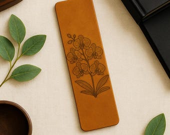 Genuine Leather Orchid Bookmark, Botanical Laser-Cut Page Marker, Floral Book Lover Gift