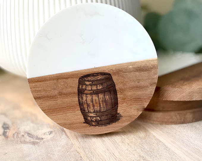 Whiskey Barrel Stave Coaster: Rustic Acacia Wood & Metallic Hoops