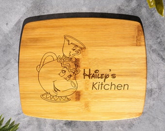 Custom Beauty and the Beast, Mrs. Teapot Cutting Board, Beauty and The Beast Belle Cutting Board, Personalized Disney Inspired Gift Idea