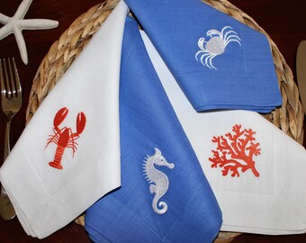 Linen napkins embroidered set of 6, Linen napkins, 100% Linen table napkins, dinner Napkins, Embroidered napkins.