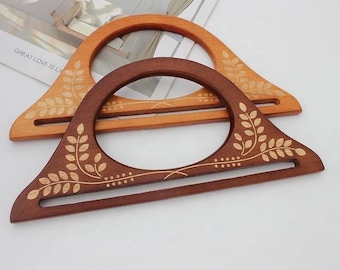 CHGCRAFT 2pcs Wooden Bag Handle Classic Pattern Replacement Handle Handmade Bag Purse Making Handles for Handbag Crafting Coconut Brown 9.8x5.28x0.18inch