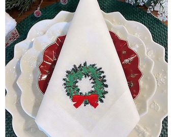 Christmas napkins, Linen napkins, 100% Linen table napkins, dinner Napkins, Embroidered napkins, cloth napkins.