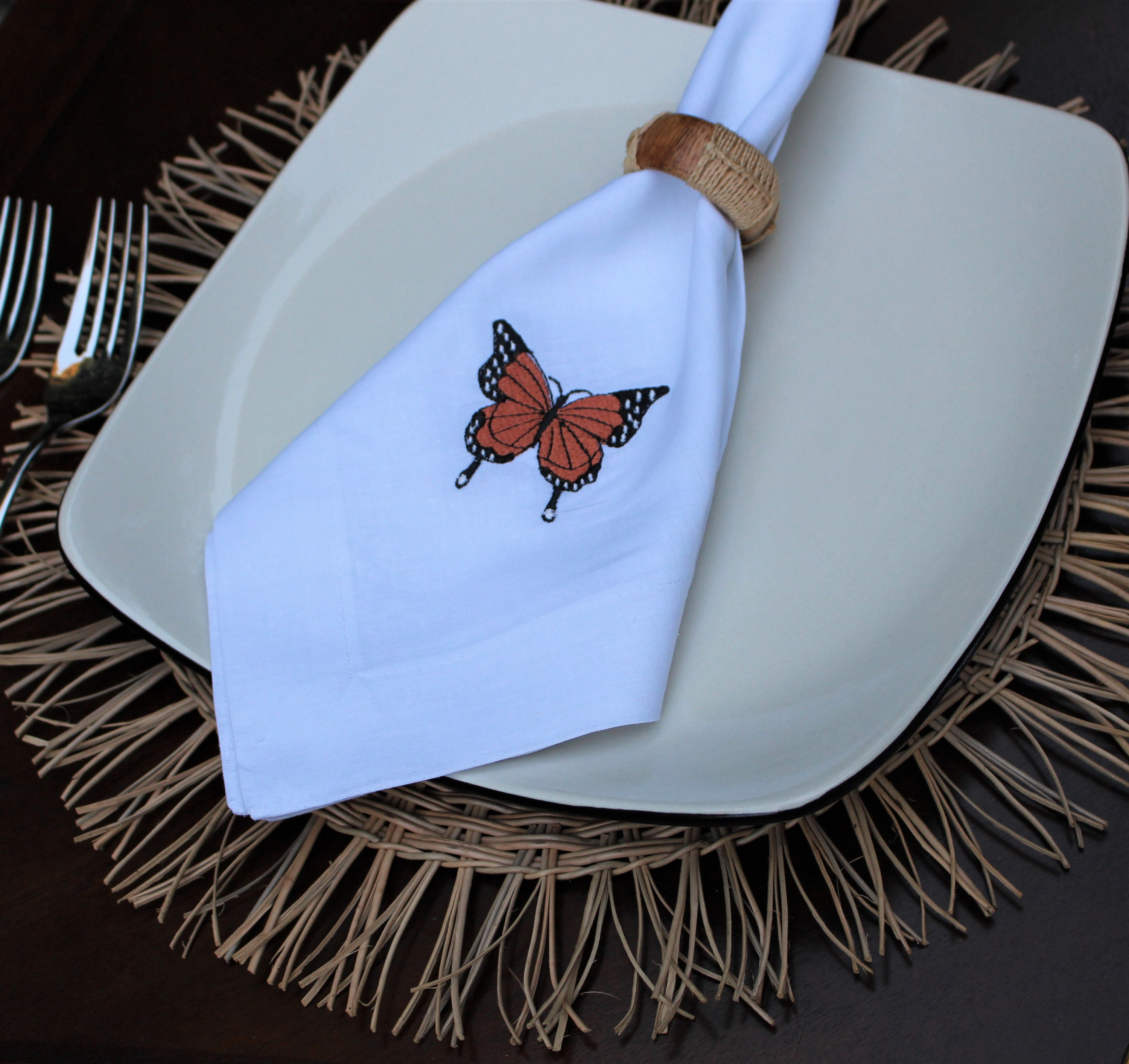 Linen napkins embroidered set of 6 Linen napkins 100 Linen table napkins dinner Napkins embroidered napkins butterflies