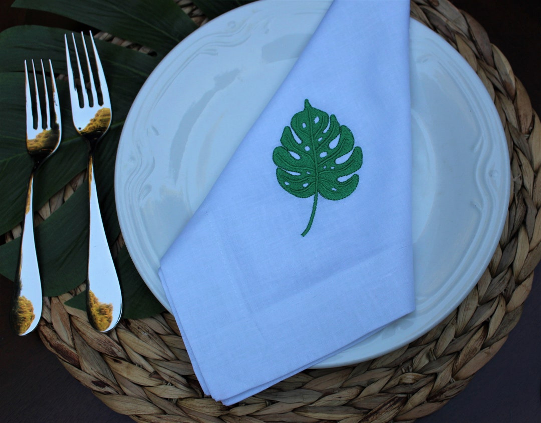 Linen Napkins Embroidered Set of 6, Linen Napkins, 100 Linen Table Napkins, Dinner Napkins