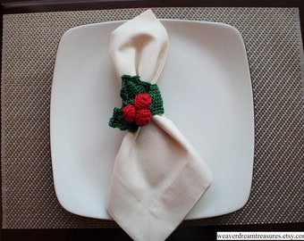 Set Of 12 Christmas Napkin Rings – Festive Holly Berry Wreath Rings For Holiday Table Decor (Adjustable PVC & Wire)