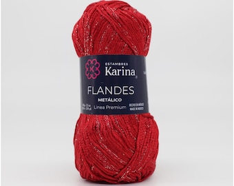Hilo FLANDES METALICO (100 g). Hilo de algodón y poliéster. Hilo para crochet y punto. Hilo metálico para crochet. Hilo brillante para punto.