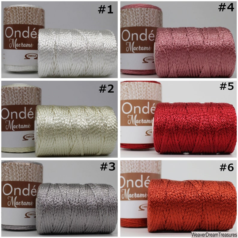 May include: Six spools of Ond&eacute; Macrame cord in various colors, including silver, gold, red, and pink. The cord is a metallic, twisted yarn with a subtle sheen.