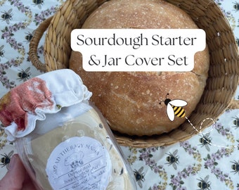 Sourdough Starter & Jar Cover Set: make your own sourdough at home, dehydrated organic starter, step by step sourdough, bread making, gift