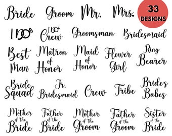 Bridal Party SVG Bundle: 33 Wedding Designs (Digital Download)