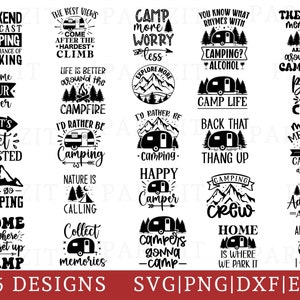 Paquete de camping svg, vida de campamento svg, fogata svg, dxf eps png, vacaciones svg, diseño de camisa de camping, campamento divertido svg para silueta cricut