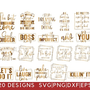 Pakiet Inspirujących Cytatów SVG, Pakiet Motywacyjny SVG, Pozytywne Cytaty SVG, Pozytywne Powiedzenia SVG, Sylwetka Cricut, SVG Dxf Eps Png Jpg