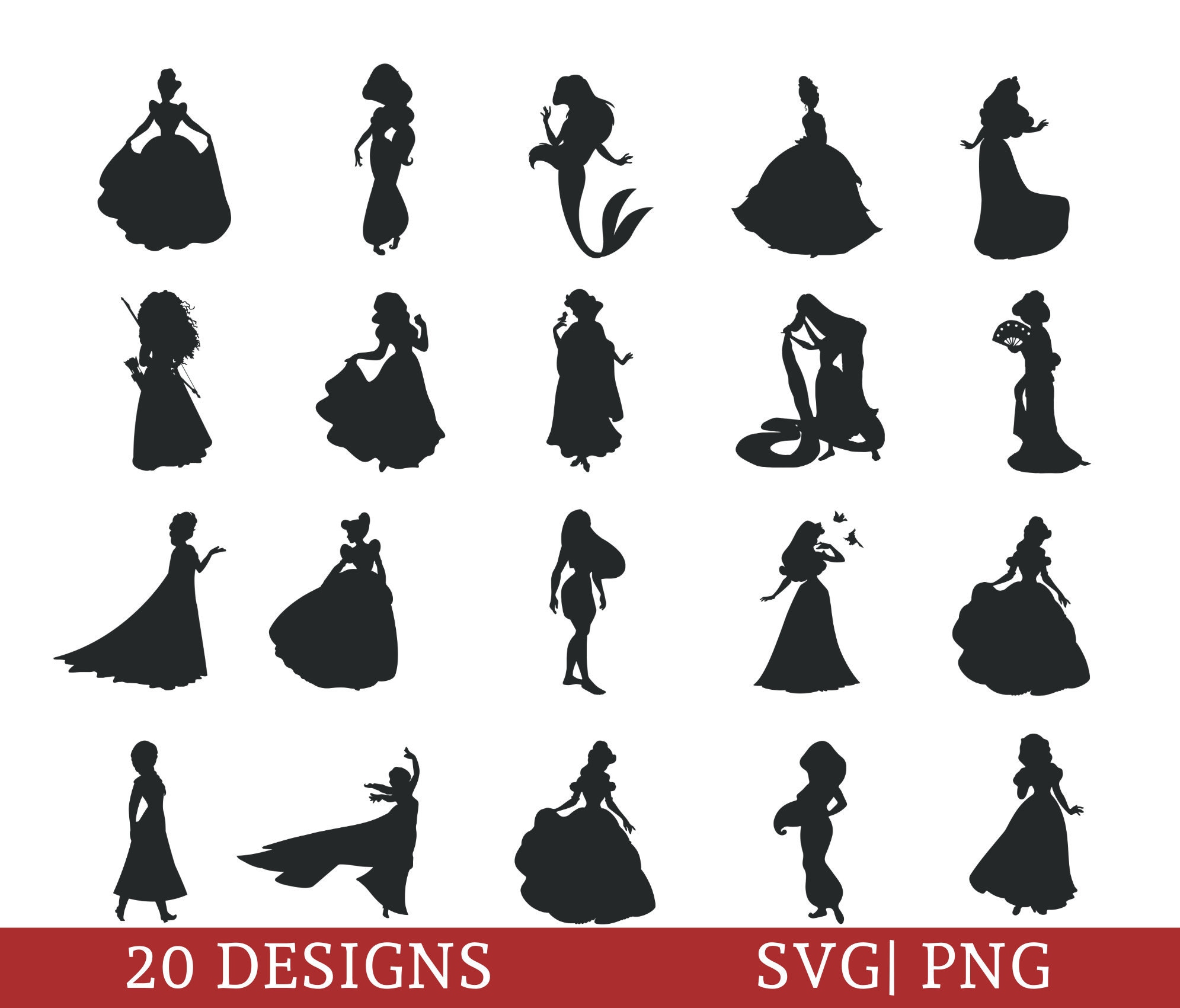 Disney Princess Silhouette Svg Disney Princesses Svg | Etsy