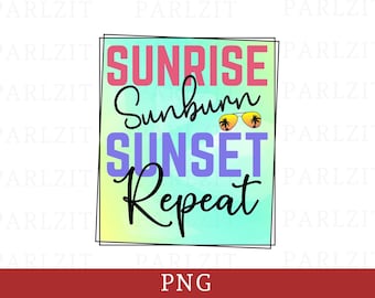 Amanecer, quemadura solar, atardecer repetido PNG - Diseño de sublimación de playa (descarga digital)