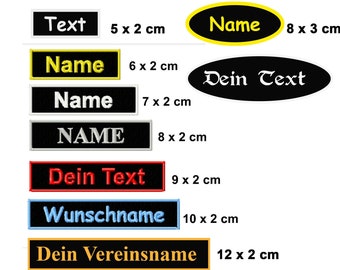 Namensschild Patch Aufnäher gestickt mit Wunschtext, Aufnäher Applikation Buchstaben Stickaufnäher Wunschname