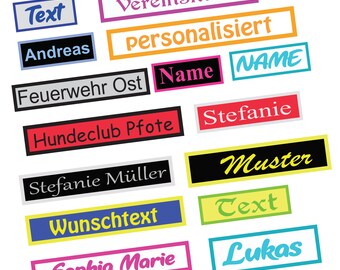 Namensschild Patch Aufnäher gestickt mit Wunschtext, Aufnäher Applikation Buchstaben Stickaufnäher Wunschname Etikett bestickt