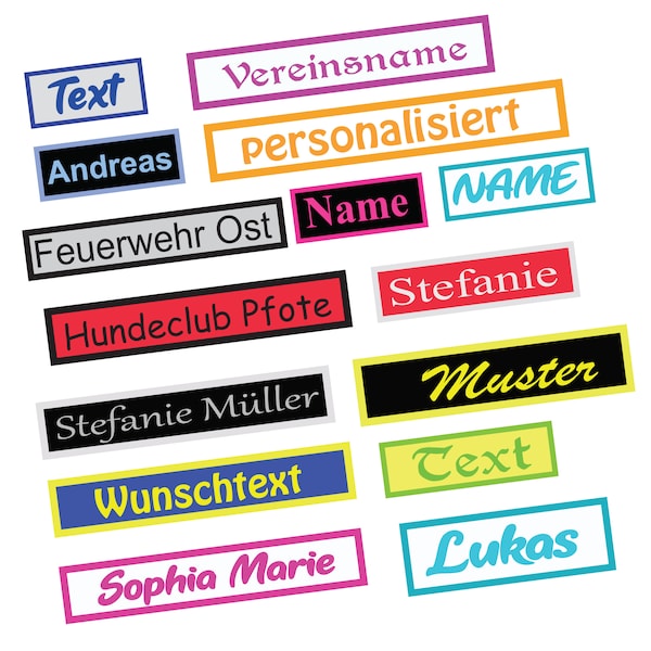 Namensschild Patch Aufnäher gestickt mit Wunschtext, Aufnäher Applikation Buchstaben Stickaufnäher Wunschname Etikett bestickt