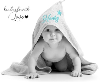 Kapuzenhandtuch mit Namen und Stern bestickt , Handtuch Kapuzenhandtuch Kapuzenbadetuch personalisiert, Babygeschenk mit Name