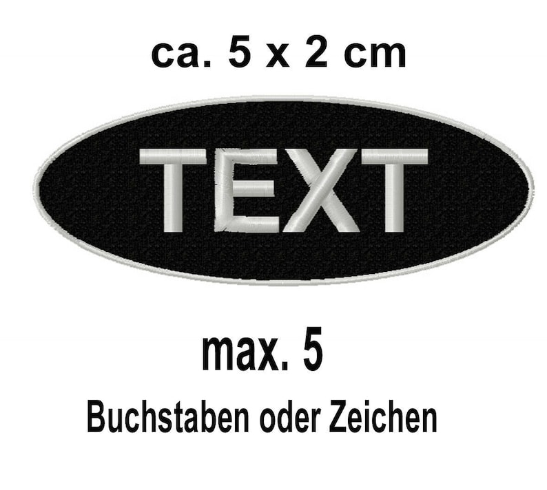 Namensschild Patch Aufnäher gestickt mit Wunschtext, Alle Größen & Farben, Aufnäher Applikation Buchstaben Stickaufnäher Wunschname oval 5 x 2 cm cm