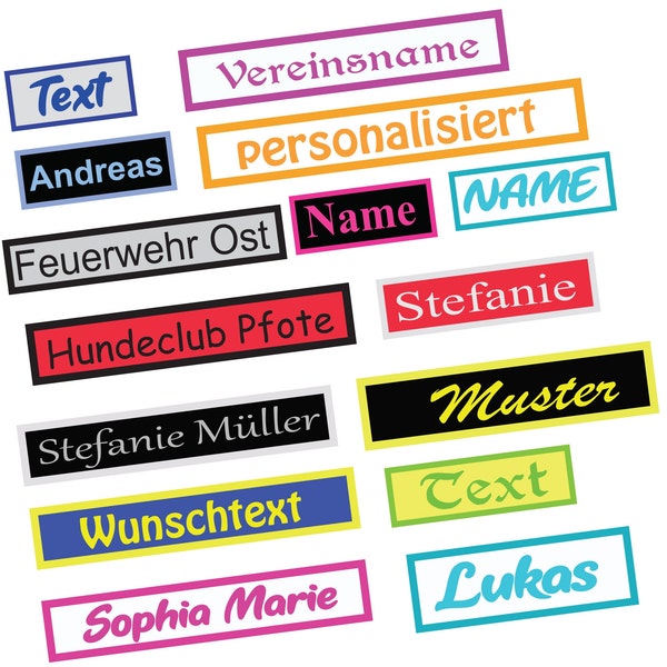 Namensschild Patch Aufnäher gestickt mit Wunschtext, Aufnäher Applikation Buchstaben Stickaufnäher Wunschname Etikett bestickt