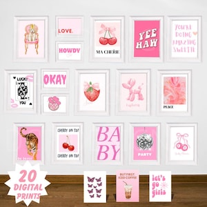 Bundle Wall Art, Pink Gallery Set, Eclectic and Maximalist Prints, Kitchen Wall Decor, Trendy Posters