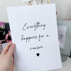 Everything Happens For A Reason print | Typography Print | A4 Wall Art | Bedroom Poster | Love Quote | Inspiring Digital Download