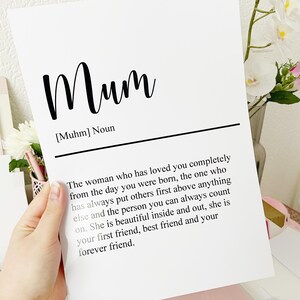 Mum Definition Print | Mothers Day Gift | Gift For Mum | Digital Download Print