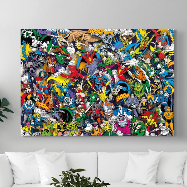 DC Heroes Canvas, DC Heroes Puzzle Canvas Decor, Wall Art Canvas, Wall Decor, Home Decor Wall Art, Framed Painting