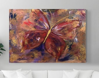 Colorful Abstract Pastel Butterfly Canvas Painting, Brown Butterfly Canvas, Wall Hanging Decor, Home Decor Wall Art.