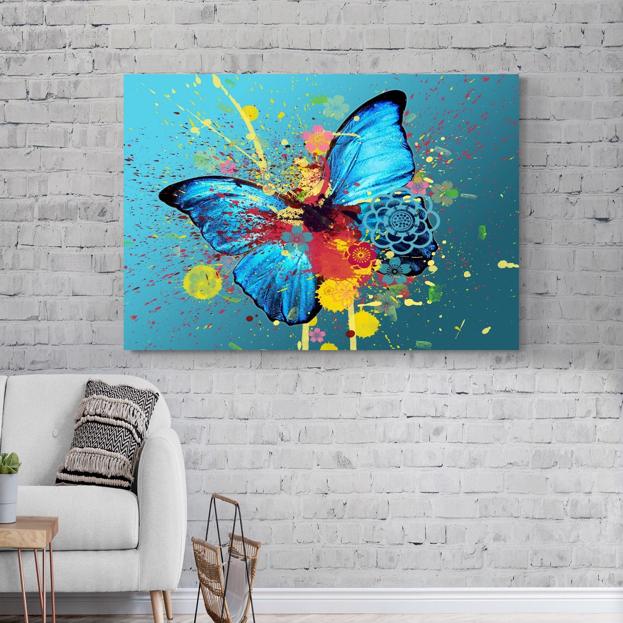 Colorful Abstract Butterfly Canvas Painting Blue Butterfly Etsy