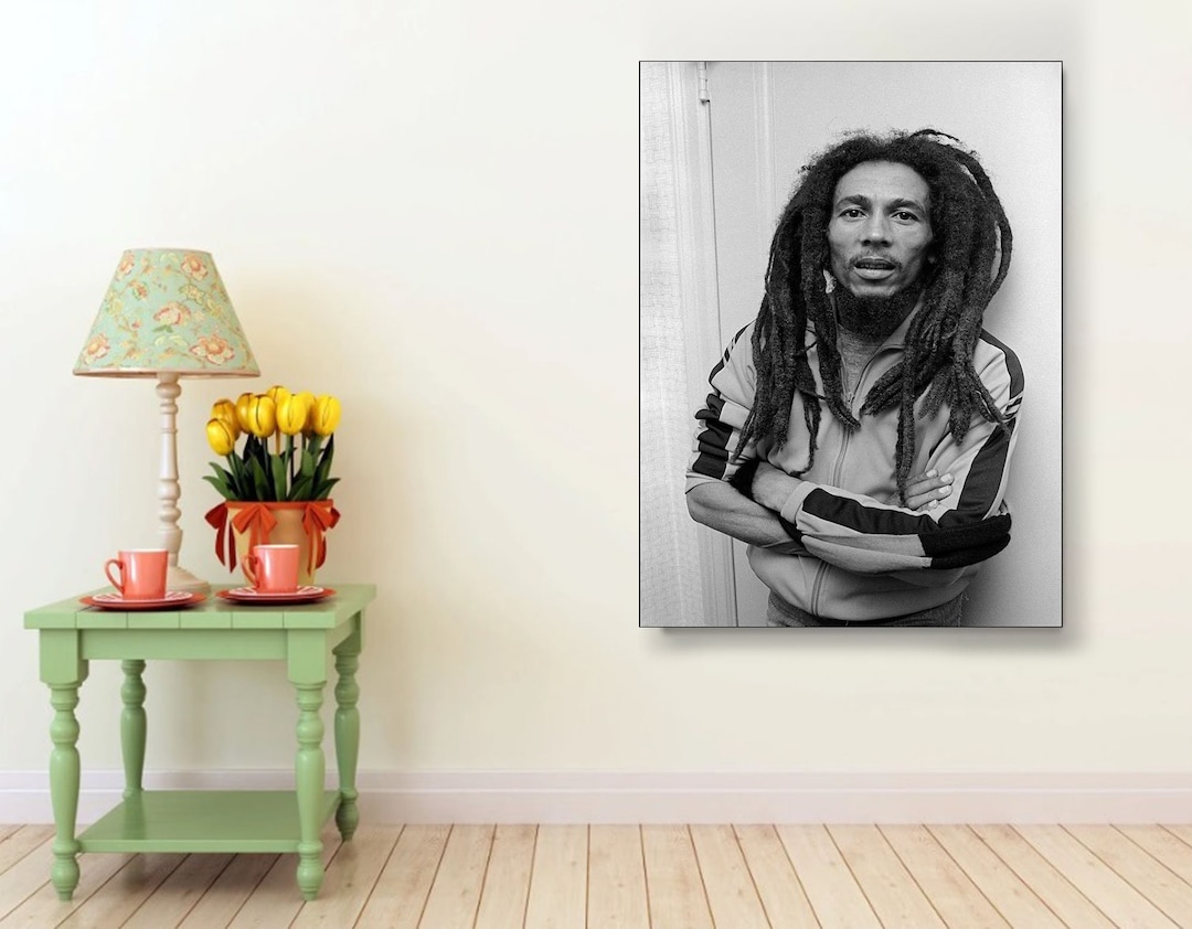 Bob Marley Canvas Painting, Bob Marley Black and White Wall Art, Wall