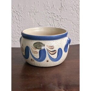 VINTAGE Handmade Pot German Westerwald Stoneware Bowl Cream Cobalt Blue Folk Art