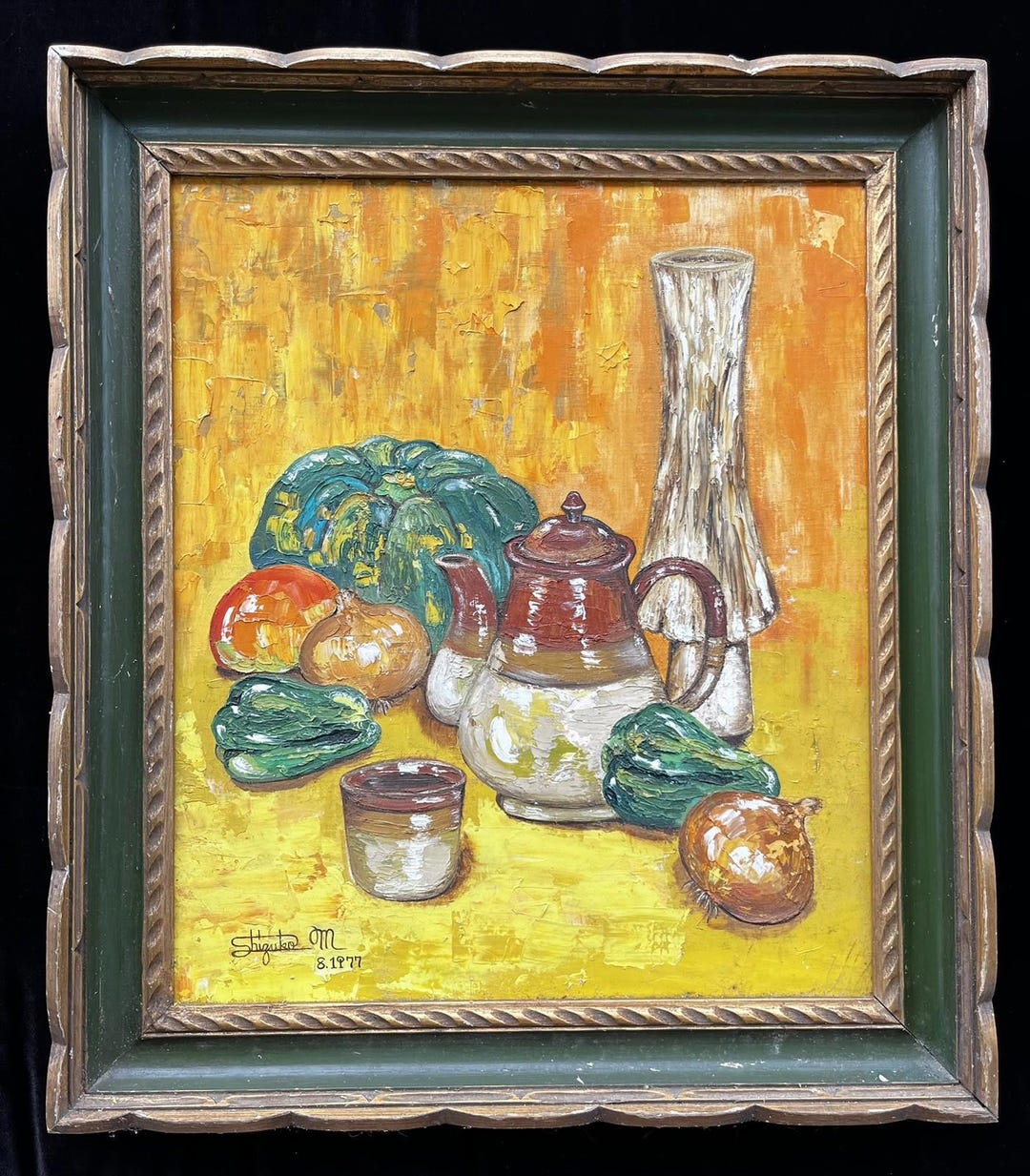 1970s Vintage Original Oil Painting Still Life Vegetables Yellow Orange ...