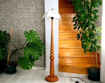 Handmade Wooden Floor Lamp: Rustic Farmhouse & Boho Home Decor