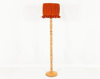 Handcrafted Turned Wood Floor Lamp with Pleated Handmade Lampshade