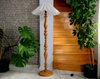 Handmade Rustic Wooden Floor Lamp: Minimalist Living Room Lighting