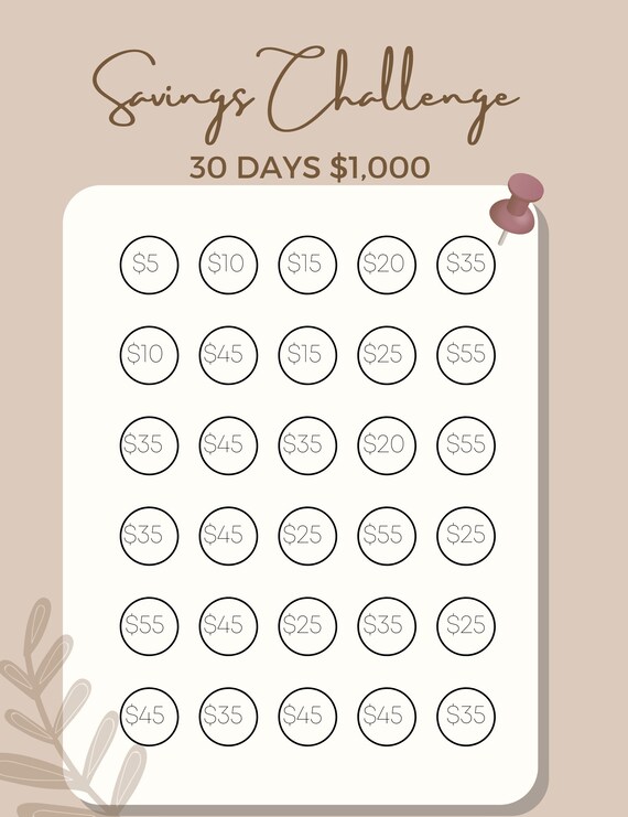 Printable 30 Day Money Saving Challenge Save 1000 In 30 Etsy Sweden