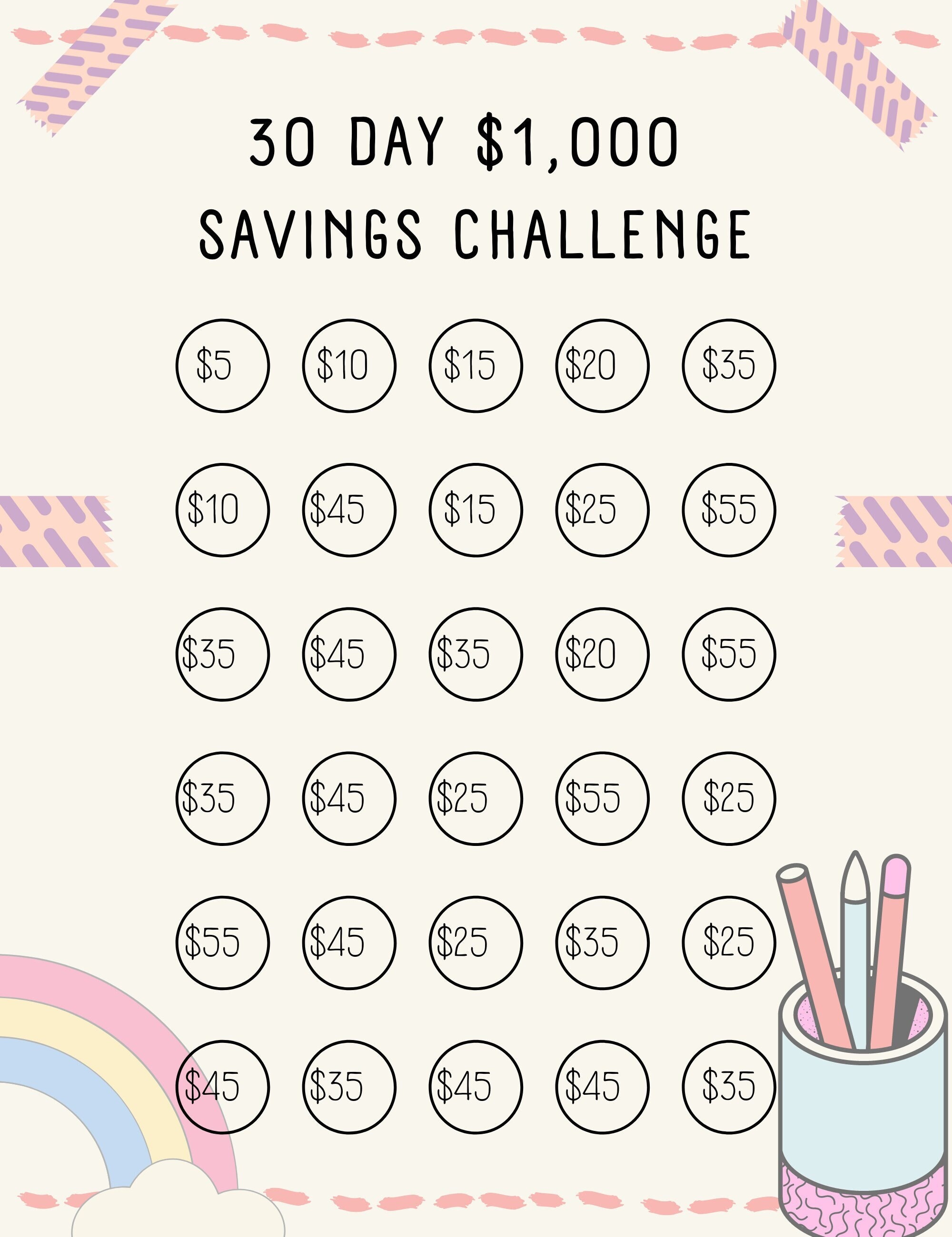 Saving Challenge Printable Saving Challenge Printable