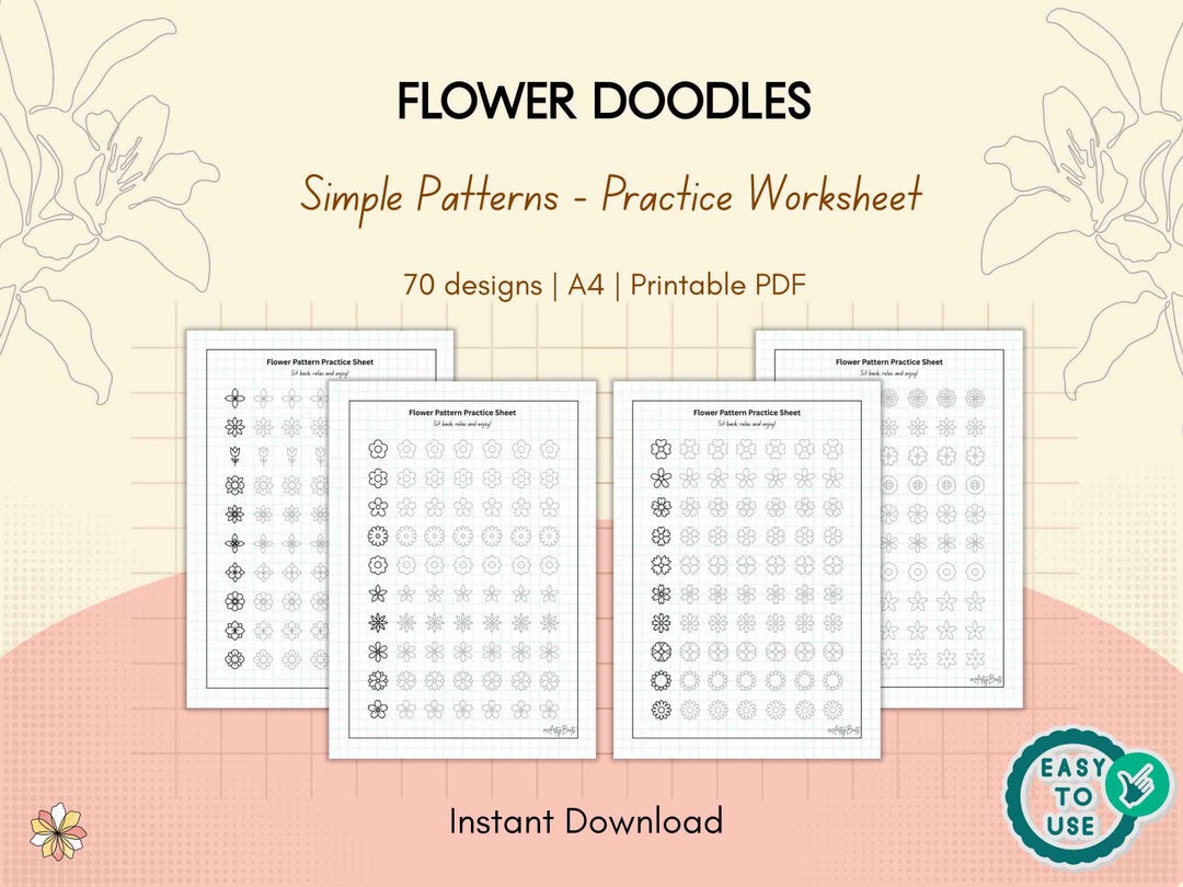 Flower Doodles Tracing Practice Sheets: Printable Art, Henna Design ...