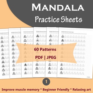 Mandala Pattern Templates, Mandala Art, Practice Sheets, Patterns training sheets, art therapy, Digital Download, Printable worksheets