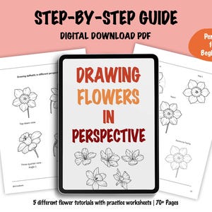 Gids voor het tekenen van perspectiefbloemen, leer bloemencompositie, realistisch bloementekenboek, eenvoudige bloemenprint, stap voor stap bloemendoodle