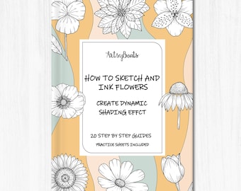 Cómo dibujar flores para principiantes, Libro de trabajo de flores paso a paso, Plantillas de dibujo de flores realistas, Hojas de práctica de flores, Imprimible de flores