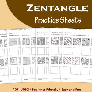Zentangle Pattern Templates, Zen doodle workbook, Zentangle practice sheets, Pattern training sheet, Zentangle tutorial, mindful art therapy