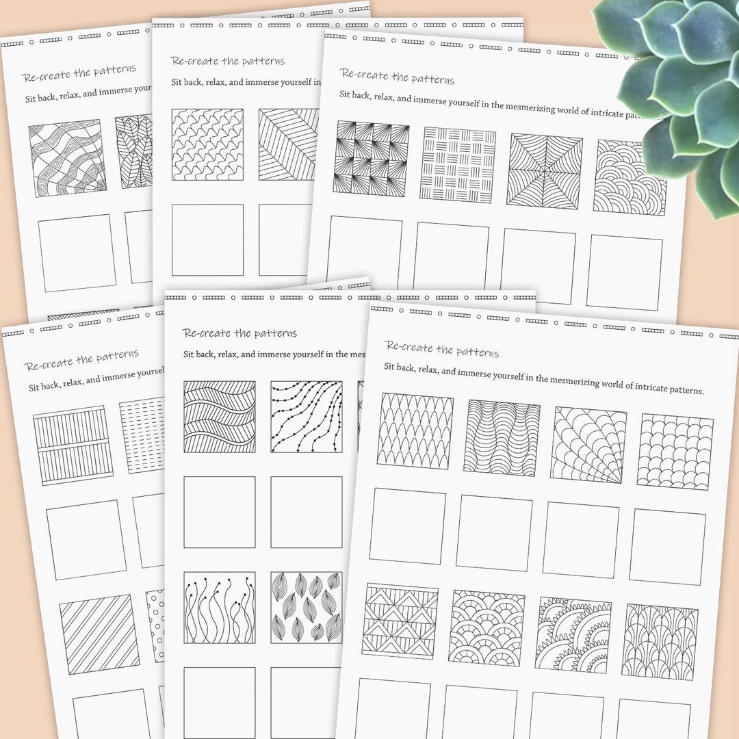 Zentangle Pattern Templates, Zen Doodle Workbook, Zentangle Practice ...