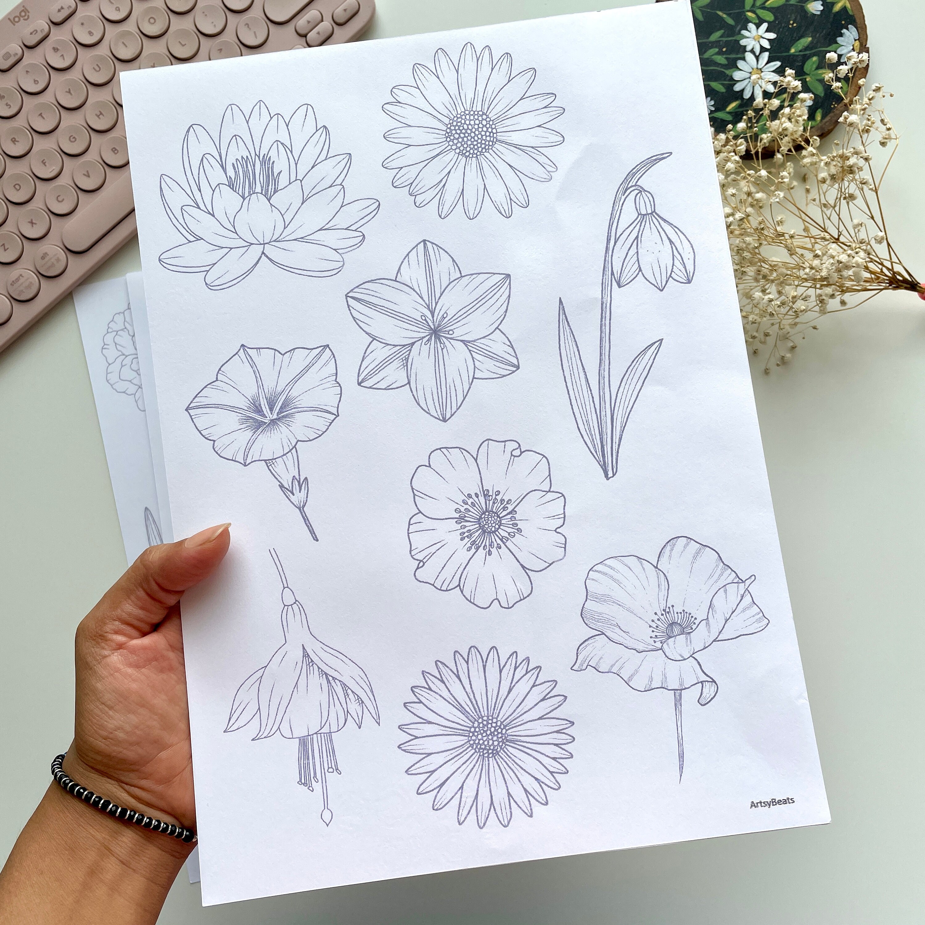Learn To Draw Flowers Tracing Guides Coloring Pages Etsy Il Fullxfull.5109494171 Ipfb