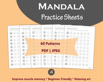 Modèles de motifs mandalas pour débutants, art mandala, feuilles d'entraînement, entraînement aux motifs, art-thérapie, téléchargement numérique, feuilles de calcul imprimables