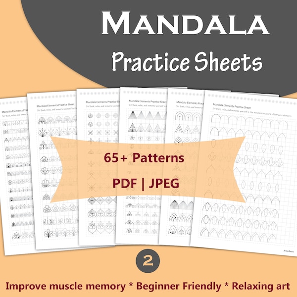 Modèles de motifs mandalas pour débutants, art mandala, feuilles d'entraînement, entraînement aux motifs, art-thérapie, téléchargement numérique, feuilles de calcul imprimables