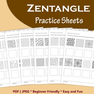 Zentangle Pattern Templates, Zen doodle workbook, Zentangle practice sheets, Pattern training sheet, Zentangle tutorial, mindful art therapy