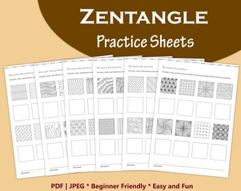 Modèles de motifs Zentangle, cahier d'exercices de griffonnages zen, feuilles d'exercices Zentangle, fiche de formation sur les motifs, tutoriel Zentangle, art-thérapie consciente