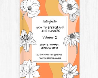 How to draw flowers for beginner, Step by step flower workbook, Realistic Flower drawing templates, Flower practice sheets, Flower printable