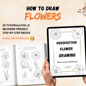 Perspective Flower Drawing Guide PDF | Learn Daisy, Cosmos, Hibiscus, Daffodil | Step-by-Step tutorial for Beginners